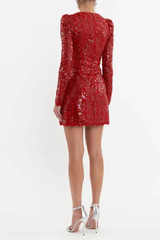 Rebecca Vallance Leyla Long Sleeve Mini Dress Red Sequin Size 6 photo 3