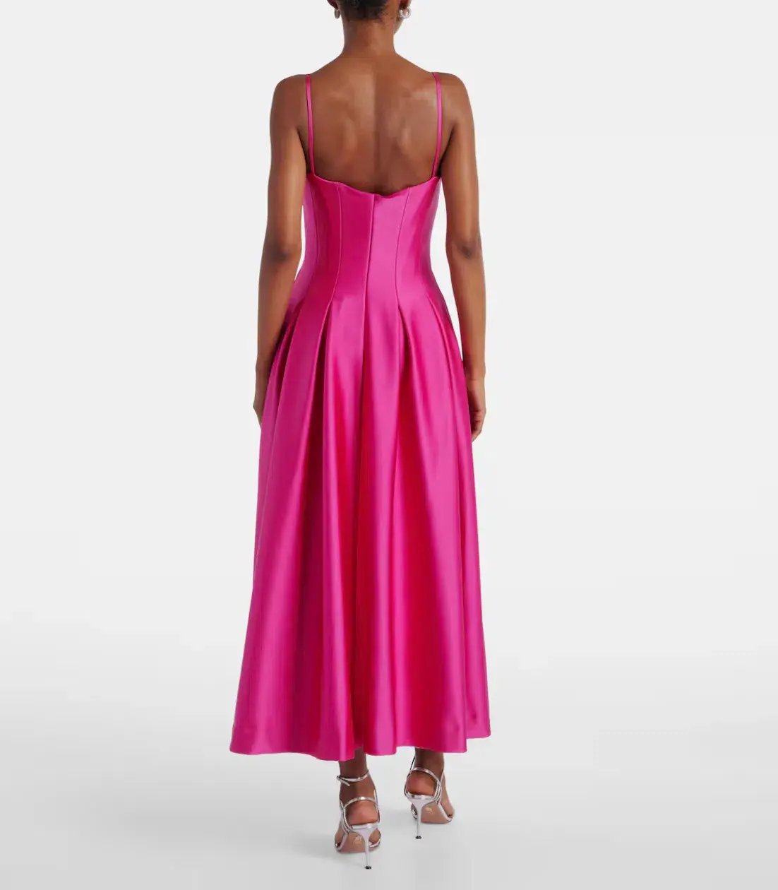 Rebecca Vallance Saskia Pleated Satin Maxi Dress Pink AU 16 photo 2