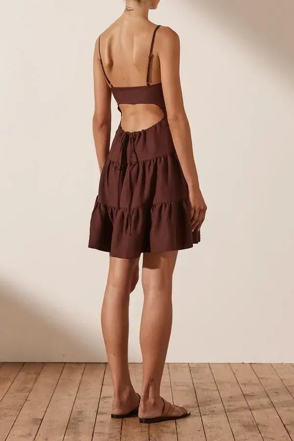 Shona Joy Rubi Lace Up Mini Dress in Cocoa Brown Size 10 photo 4