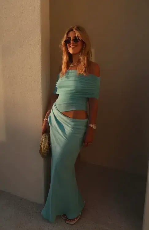 Benni Nico Off Shoulder Maxi Dress Aquamarine Size S / AU 8 photo 4