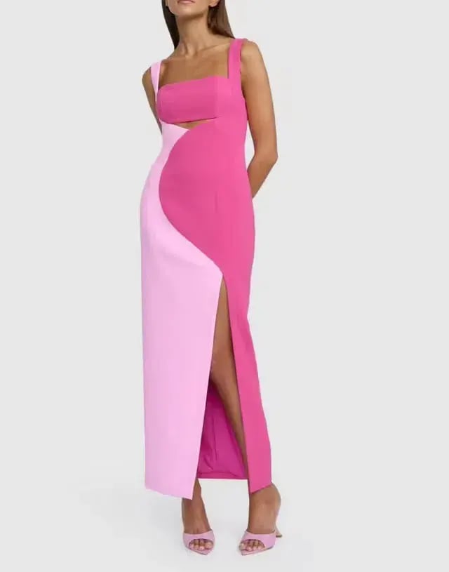 By Johnny Caterina Two Tone Curve Midi Dress Pink Size 6 photo 2