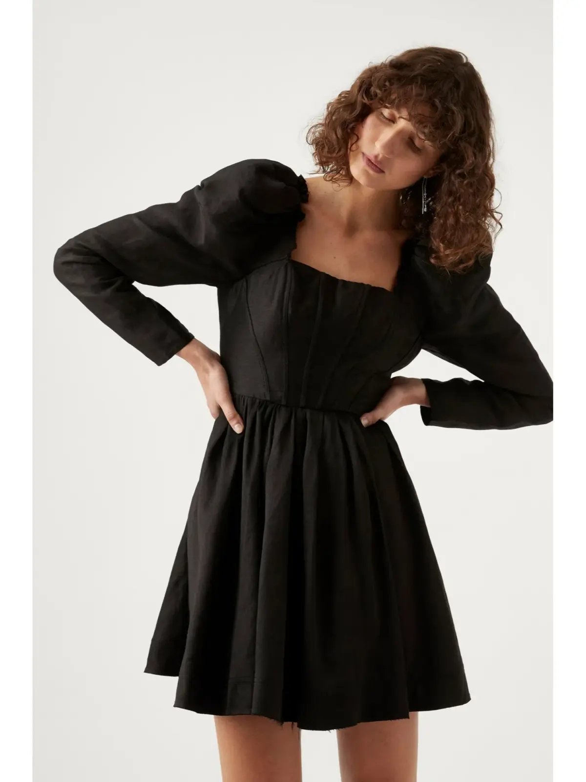 Aje Fleur Corset Long Sleeve Mini Dress in Black Size AU 8 photo 2