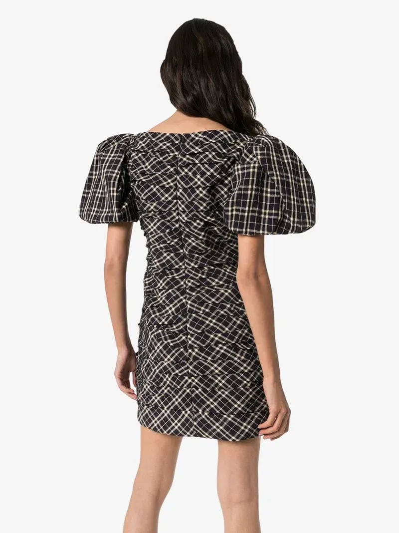 Khaite Shelly Checked Dress Navy Check Size 6 photo 2