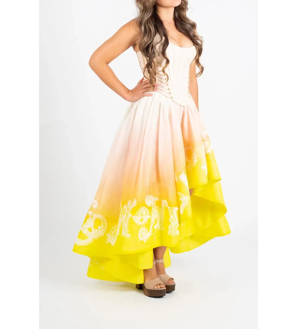 Zimmermann Wonderland Lace Up Midi Dress Sunset Ombre Size 2 AU 12 photo 2