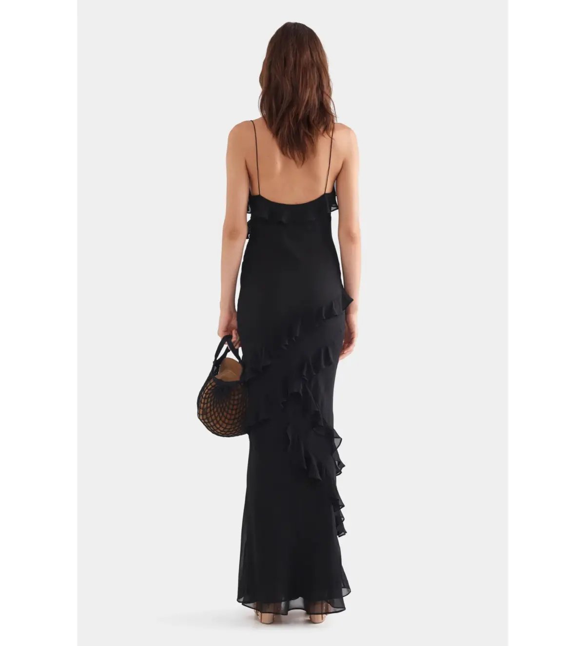 Venroy Silk Ruffle Slip Dress in Black Size AU 8 photo 3