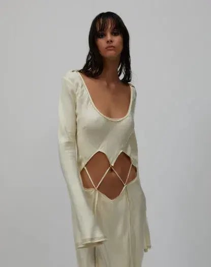 Bec & Bridge Naomi Long Sleeve Cut Out Dress in Ecru Size 8 photo 9