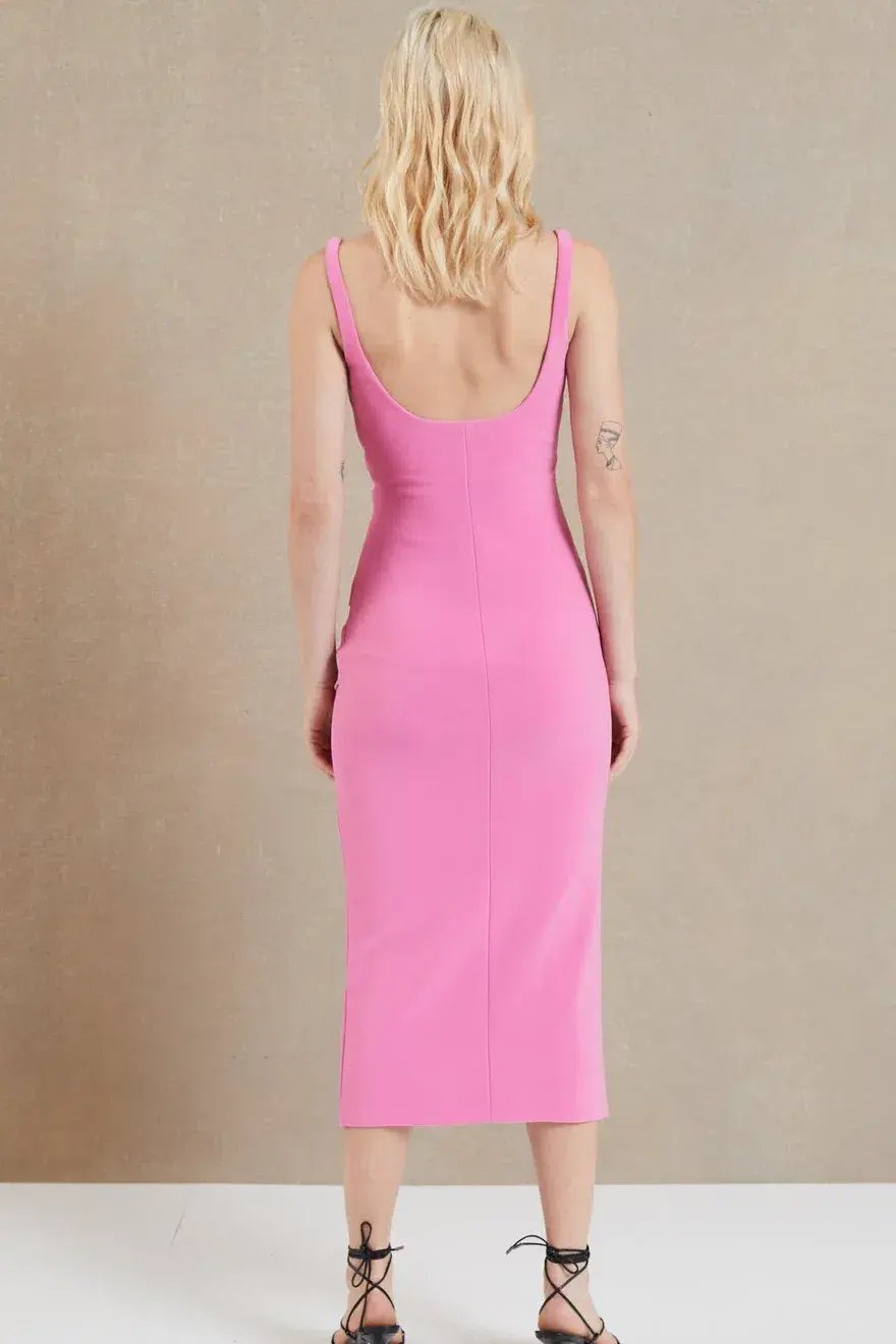 Bec & Bridge Karina Tuck Midi Dress In Bright Fuschia Size 10 photo 4