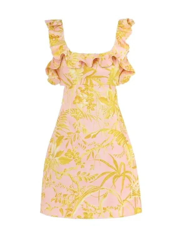 Zimmermann The Golden Ruffle Mini Dress in Pink/Gold Floral Size 1/Au 10 photo 4