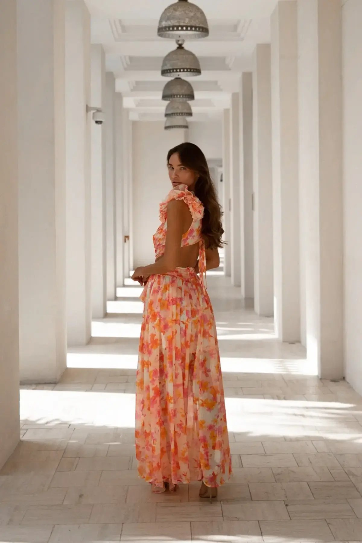 Anne Louise Boutique Cassini Orange Fuchsia Floral Maxi Dress Size AU 8 photo 4