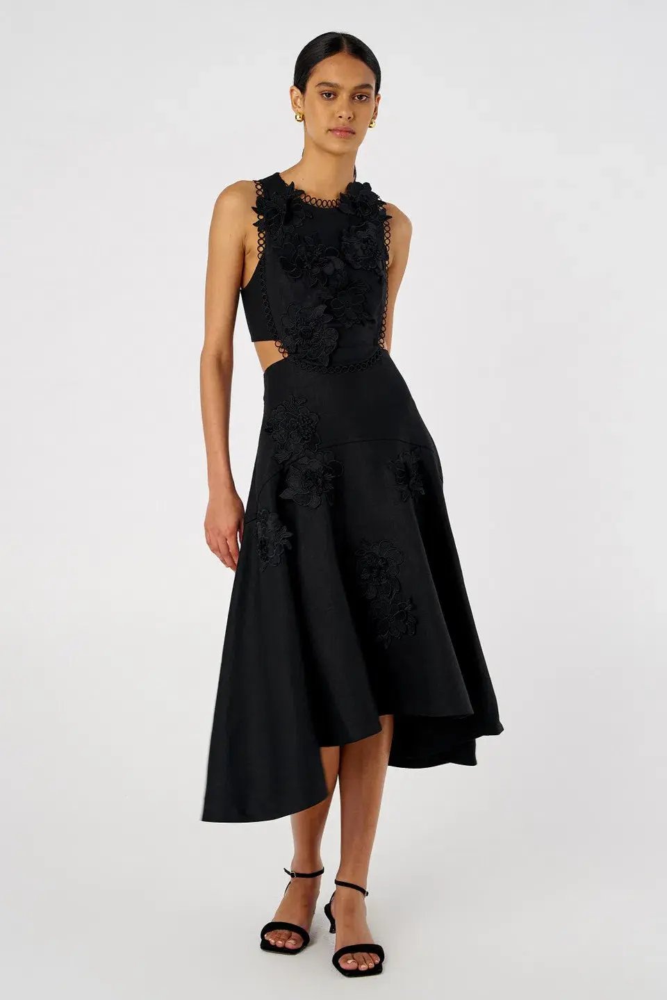 Oroton Lace Flower Midi Dress Black Size 14 photo 2
