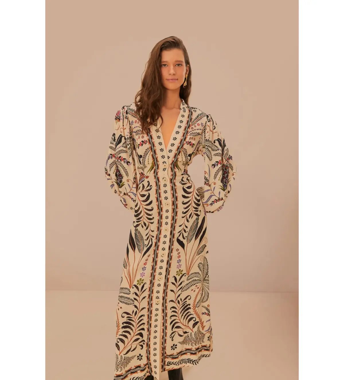 Farm Rio Sand Classic Nature Maxi Dress in Beige Size L/ AU 16 photo 2