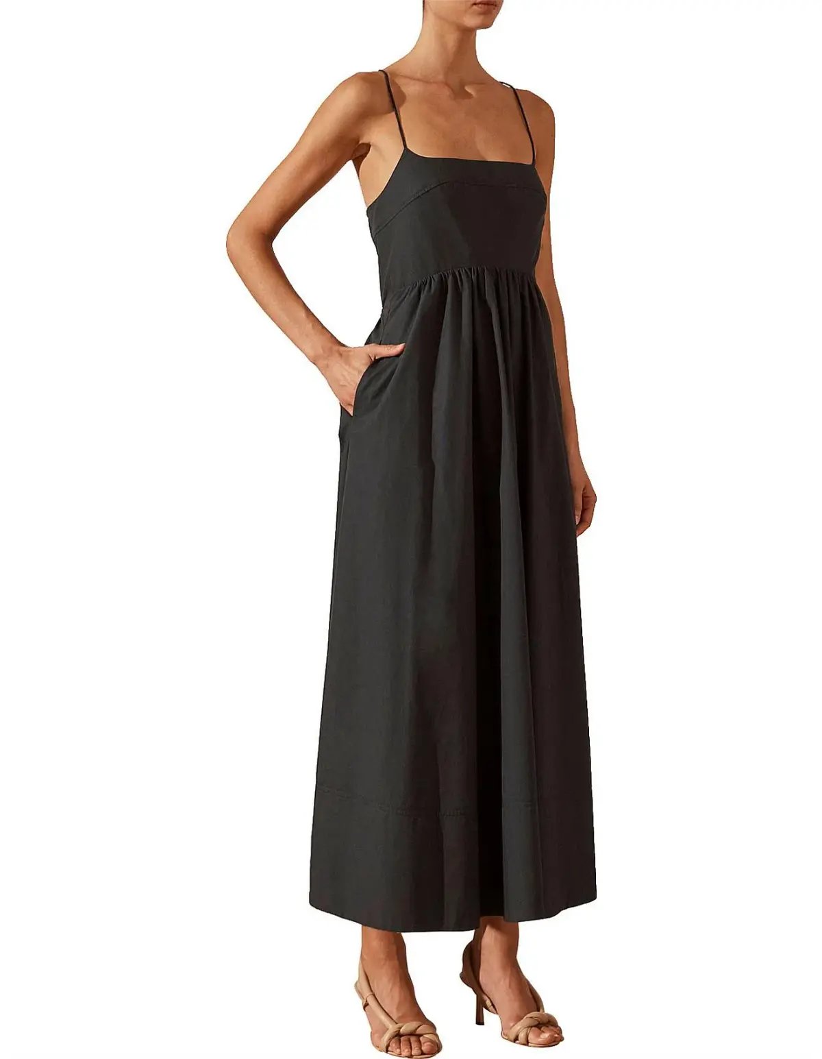 Shona Joy Andrea Low Open Back Midi Dress Black Size 6 photo 3