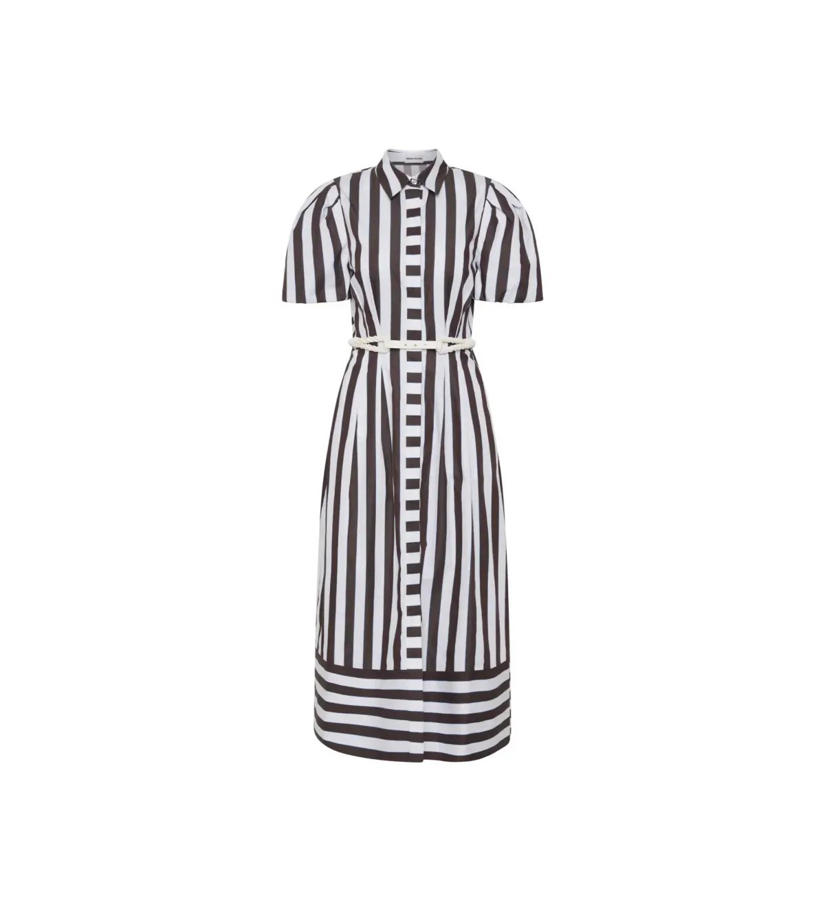 Rebecca Vallance Pippa Puff Sleeve Midi Dress Chocolate Ivory and Light Blue Stripe Print Size 18 photo 3