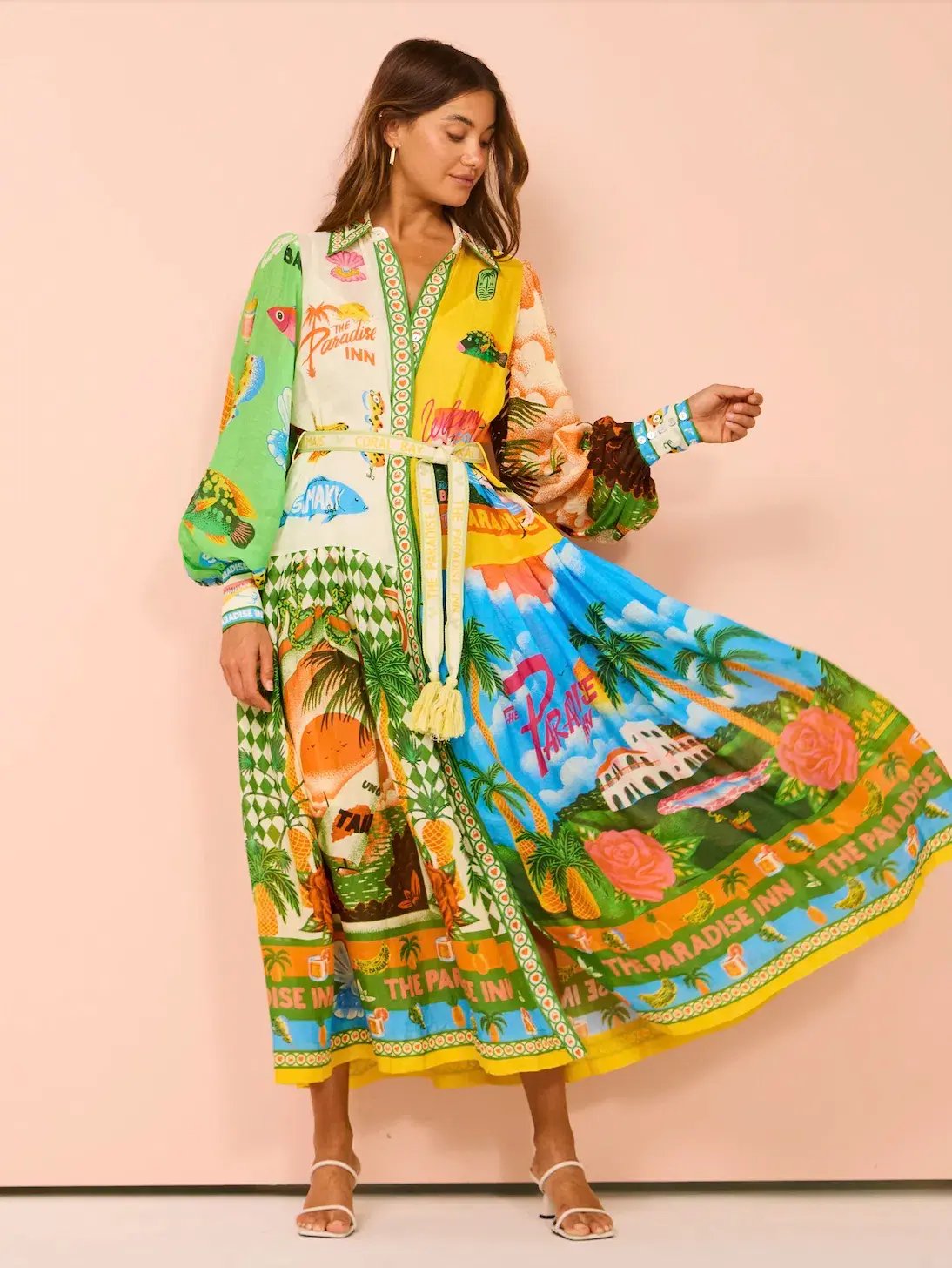 Alemais Paradiso Shirt Midi Dress Multi Print Size AU 12 photo 2