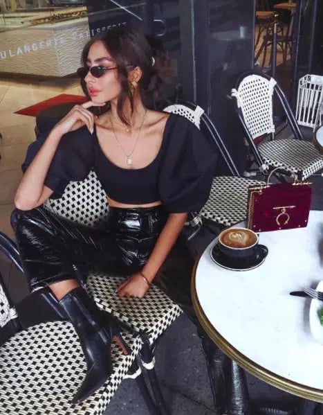 Ellery Neatly Labeled Bubble Crop Top Black Size 8 photo 5