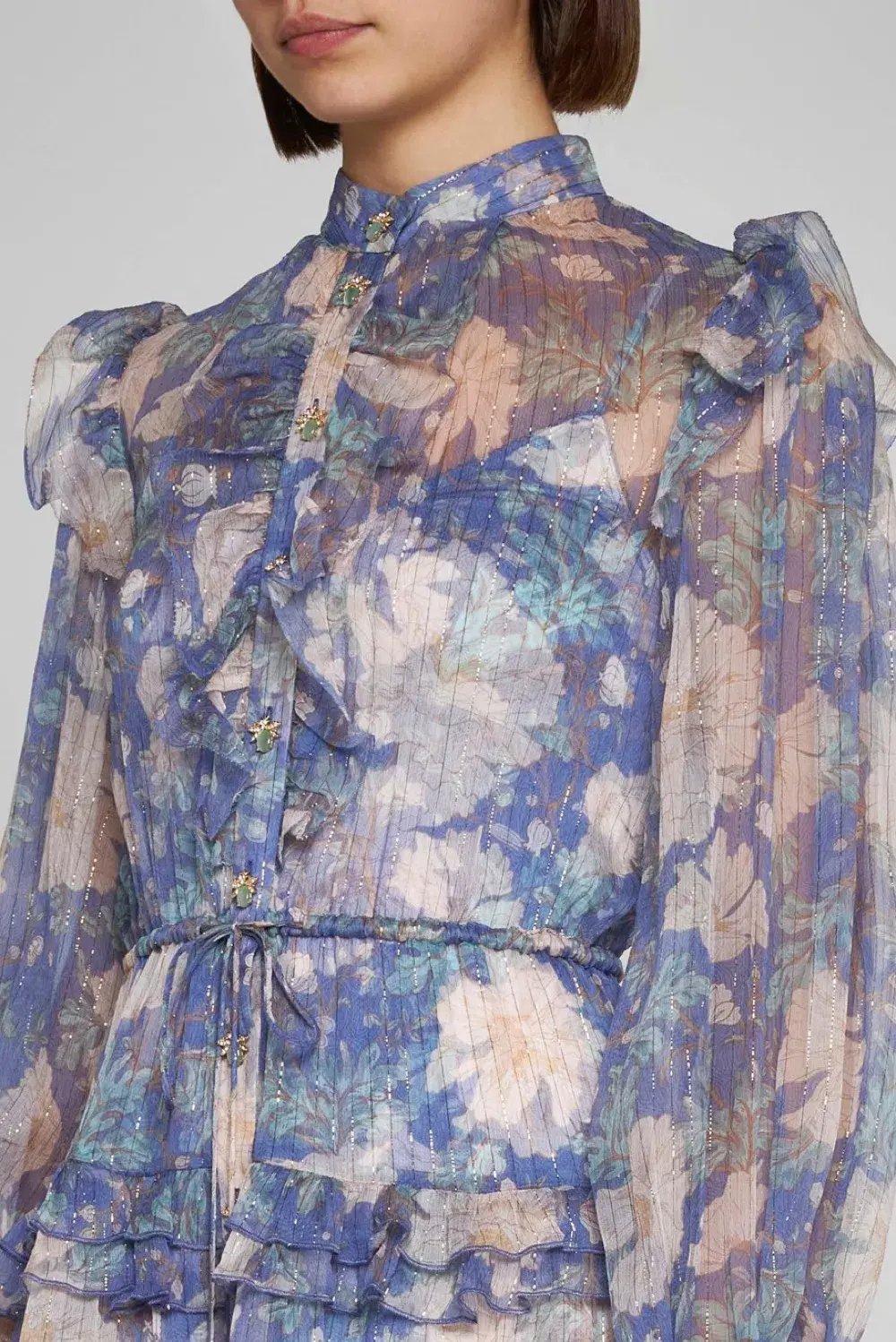 Zimmermann Cosmic Mini Scallop Dress Mist Floral Blue Size 2 / AU 12 photo 2