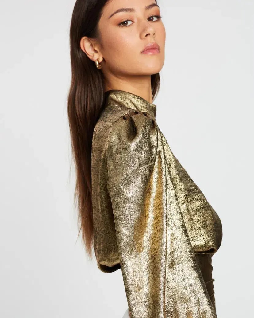 By Johnny Foil Cuffed Top Gold Size 10 photo 2