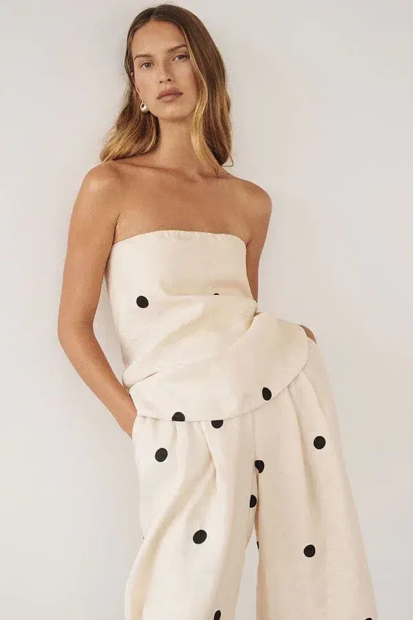 DISSH Beverly Cream Spot Strapless Top and Pants Set Cream Size 10/12 photo 4