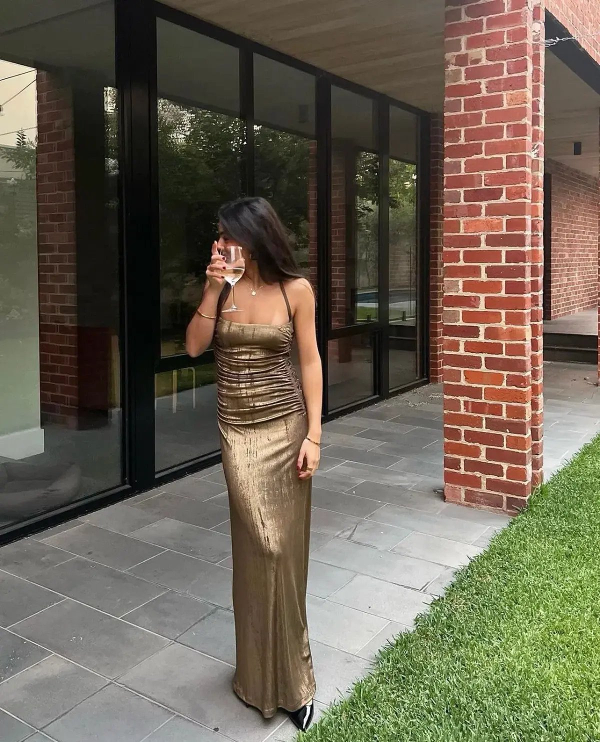 Diesel Metallic Ruched Halterneck Gown Gold Size M / Au 10 photo 4