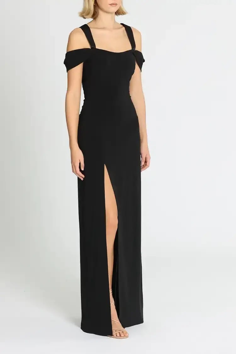 Halston Heritage Cold Shoulder Fitted Gown in Black Size 16 photo 3
