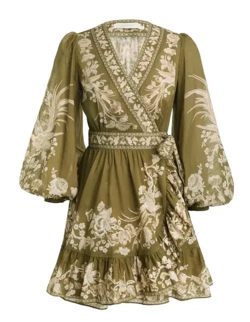 Zimmermann The Anneke Wrap Mini Dress in Olive Bird Size 3 photo 2