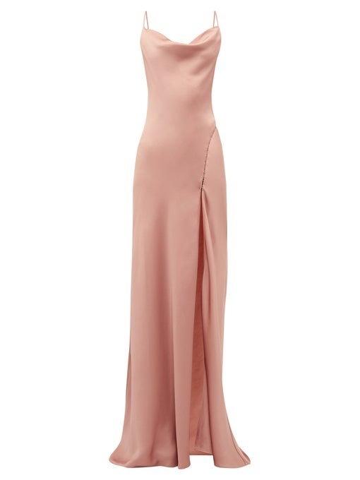 Jonathan Simkhai Long Flared Cowl Neck Charmeuse Slip Dress Pink Size 6 photo 6