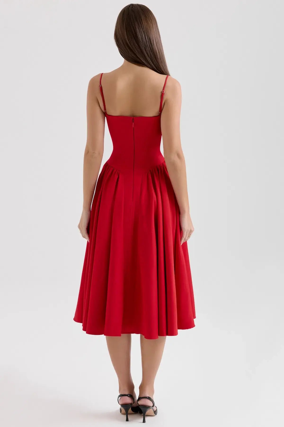 House of CB Samaria Gathered Midi Dress Red Size 8/S photo 3