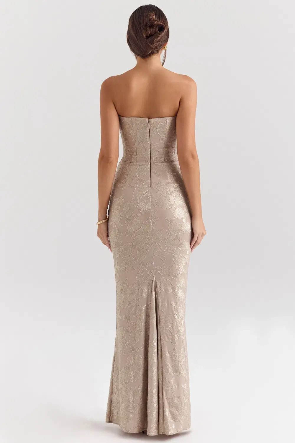 House of CB Persephone Chiffon Mesh Strapless Corset Maxi Dress Pale Gold Size S / AU 8 photo 3