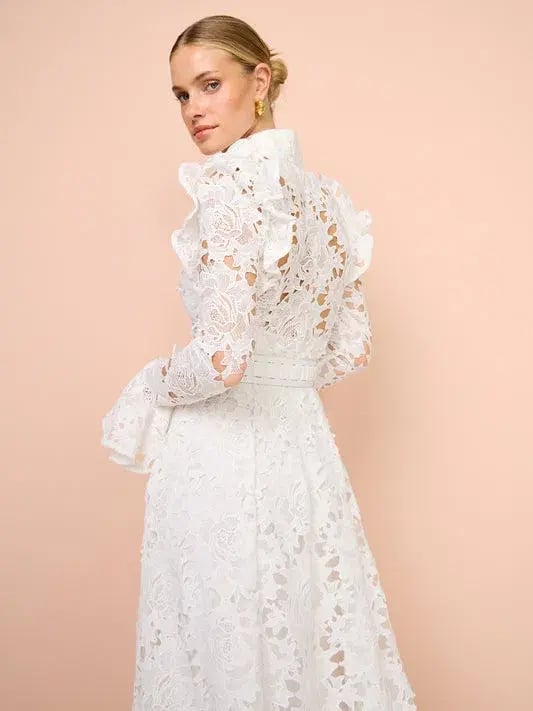 Leo Lin Aliyah Lace Butterfly Sleeve Midi Dress Snow Size AU 6 photo 3