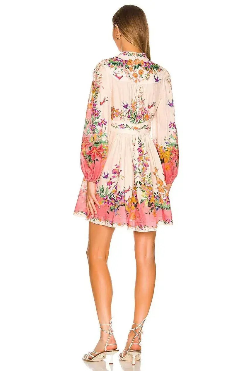 Zimmermann Tropicana Plunge Mini Dress Cream Floral Size 3 / AU 14 photo 3