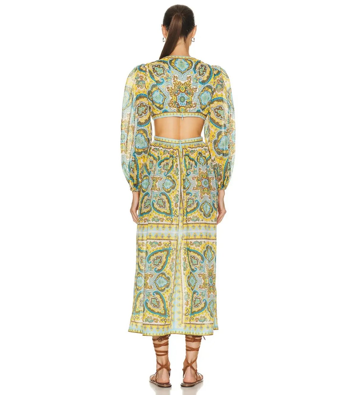 Zimmermann Halcyon Tie Front Midi Dress Blue Yellow Paisley Size  12 photo 2
