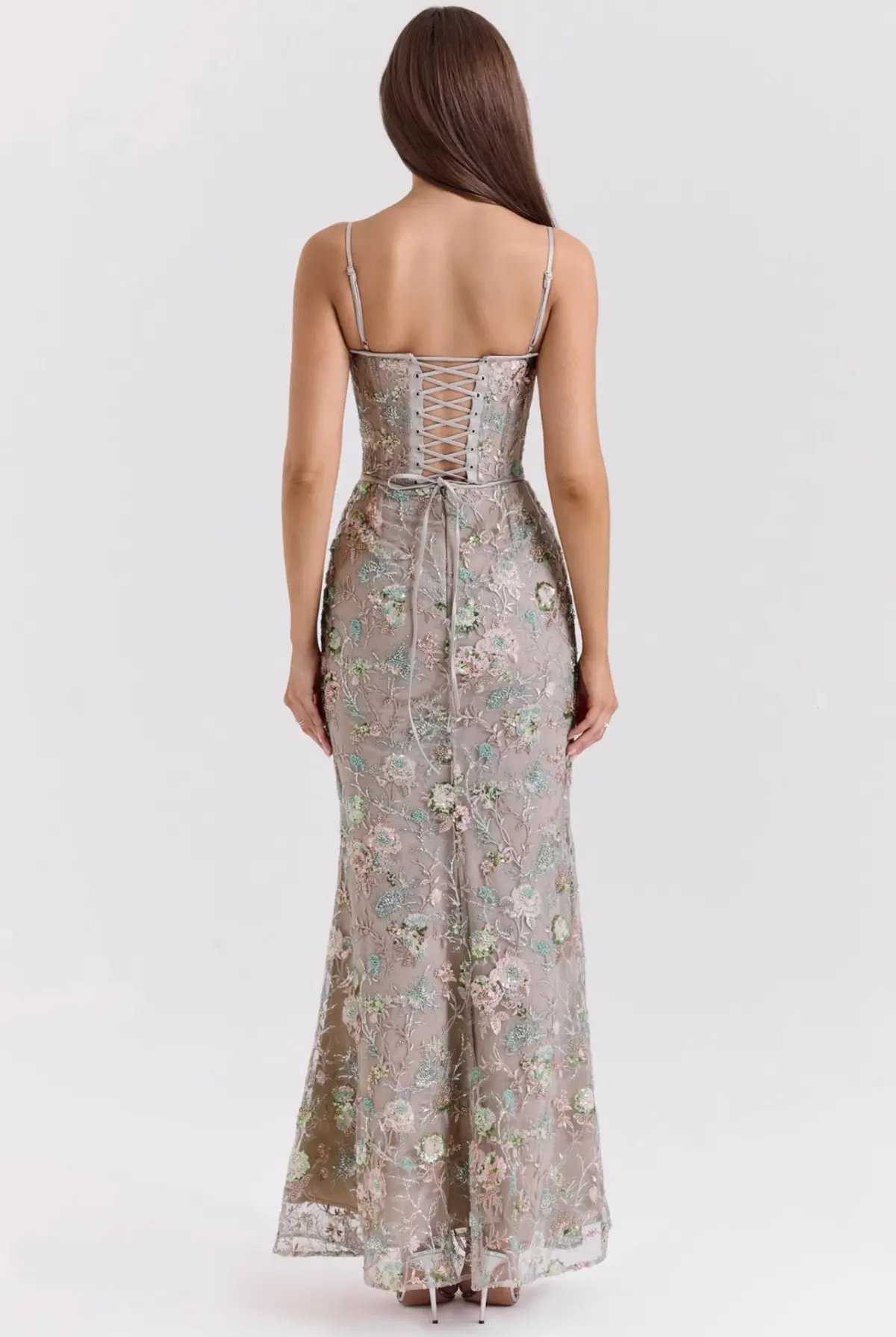 House of CB Naima Embellished Beaded Corset Maxi Dress Silver size 6 photo 6
