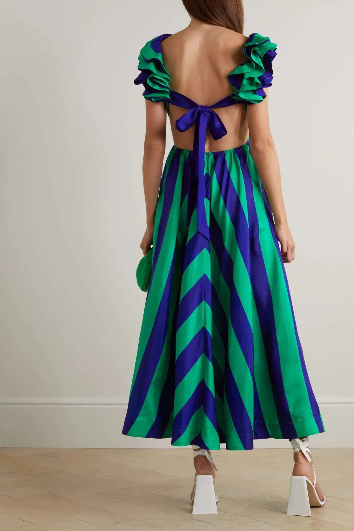 Zimmermann Tiggy Frill Shoulder Midi Dress Stripe Size 2 / Au 12 photo 2