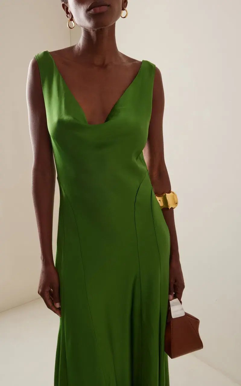 ANNA QUAN Keira Draped Maxi Dress Gown in Green Fern 10 photo 3