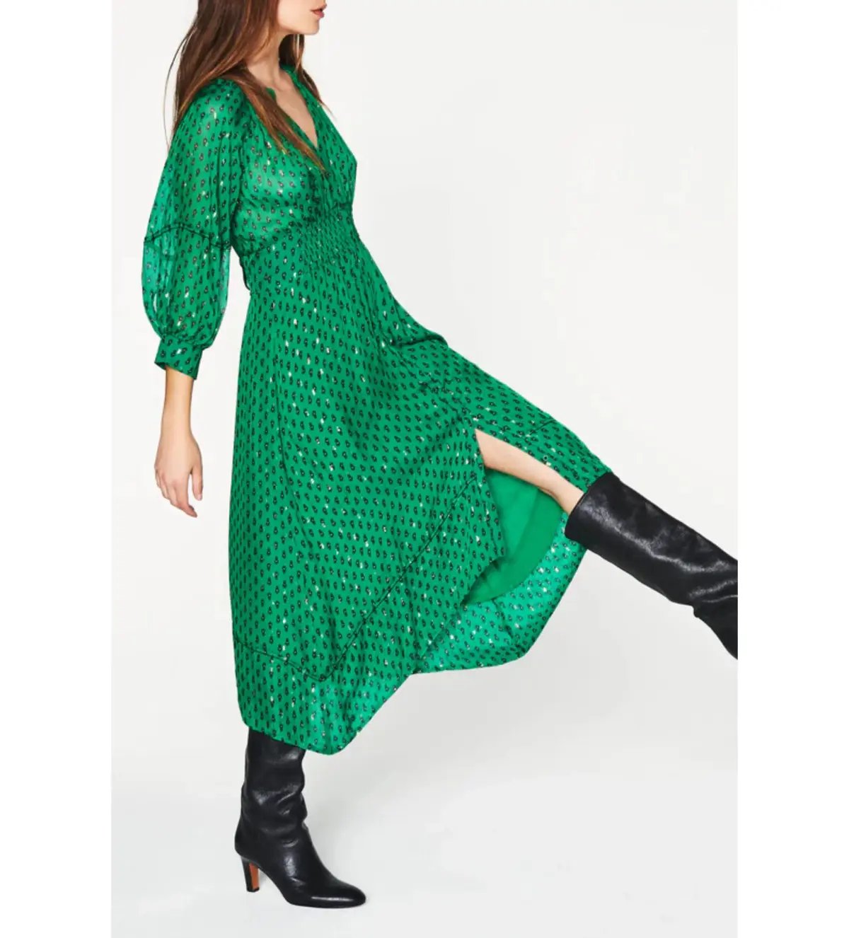 Ba&Sh Cyana Midi Dress Green Print Size 1/AU 8-10 photo 3