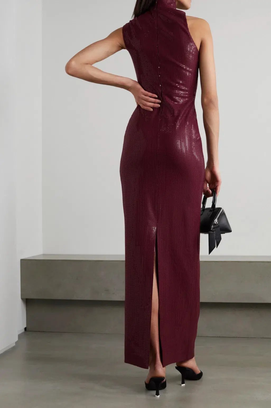 Yara Sequined Jersey Turtleneck Maxi Dress Burgundy Size 10 photo 4
