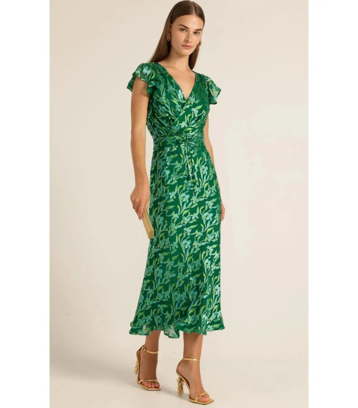 Sacha Drake Fleur De Lys Midi Dress Green Botanical Size AU 12 photo 2