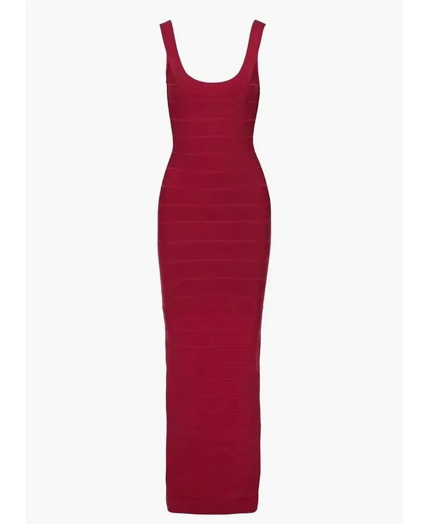 Herve Leger Cranberry Round Neck Gown Red Size Small photo 4
