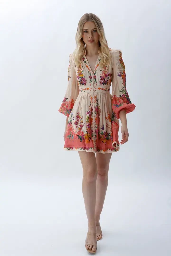 Zimmermann Tropicana Plunge Mini Dress in Cream Floral Size 0 / 8 AU photo 6