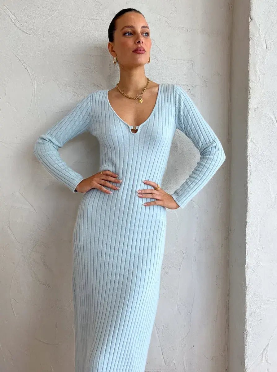 By Nicola Astrology Midi Knit Dress In Ice Blue Size AU 10 photo 4