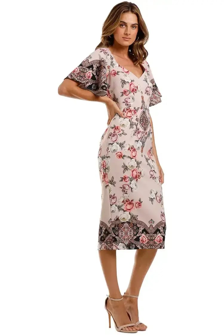 Pasduchas Chichi Sleeve Midi Dress Blush Size 14 photo 2