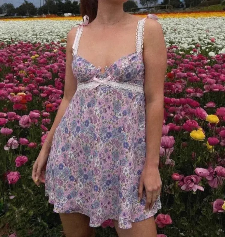 For Love And Lemons Willow Floral Slip Mini Dress Purple Size S / AU 8 photo 5
