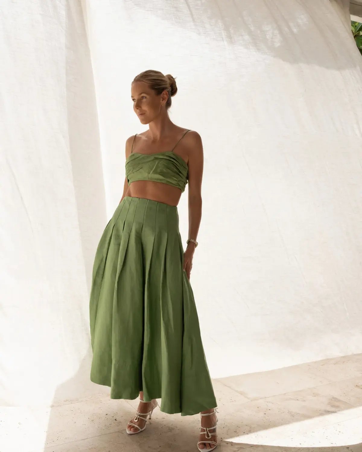 Aje Thea Draped Twist Crop & Paradiso Skirt Set Green Size 8 photo 2