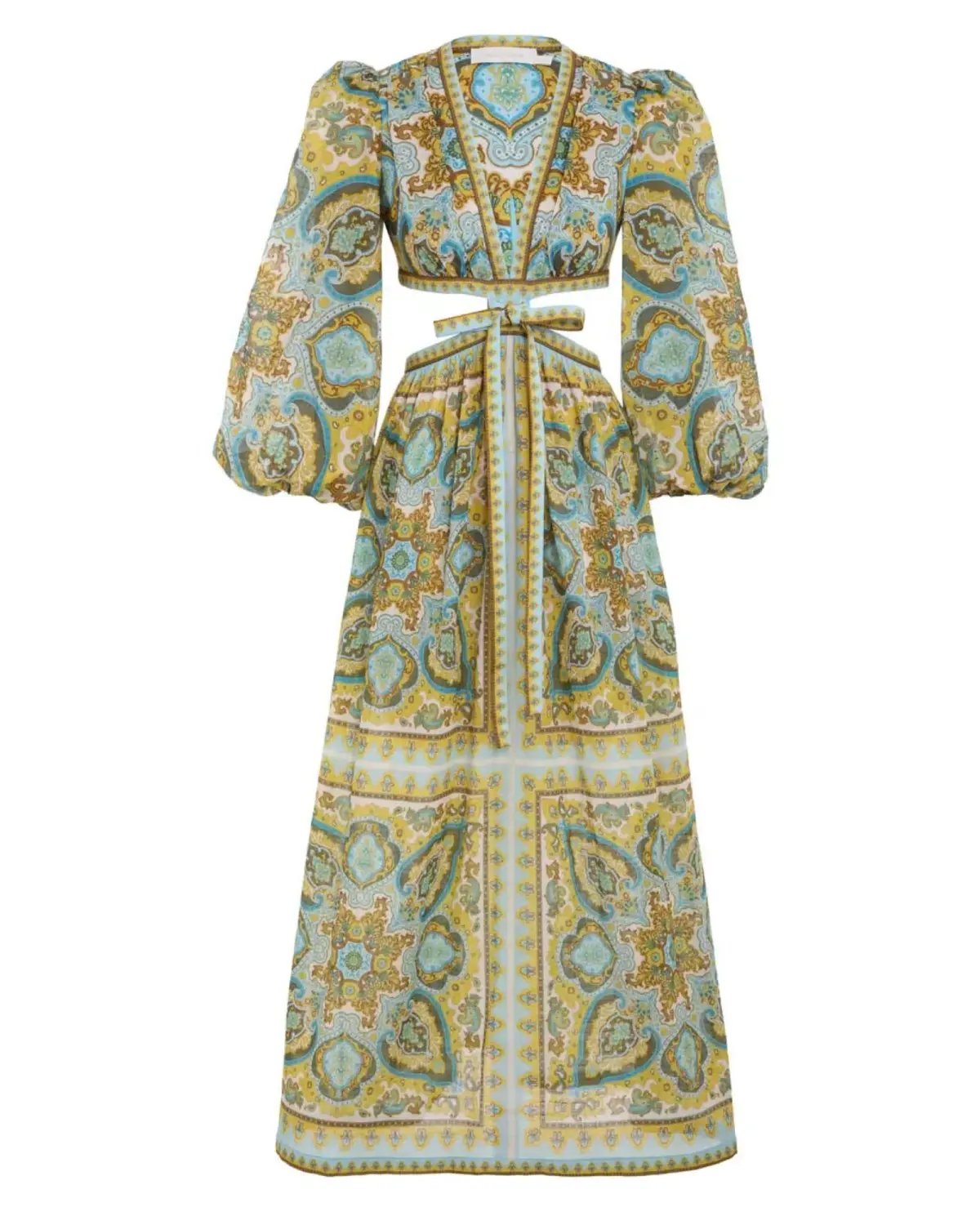 Zimmermann Halcyon Tie Front Midi Dress Blue Yellow Paisley Size 1 / AU 10 photo 5