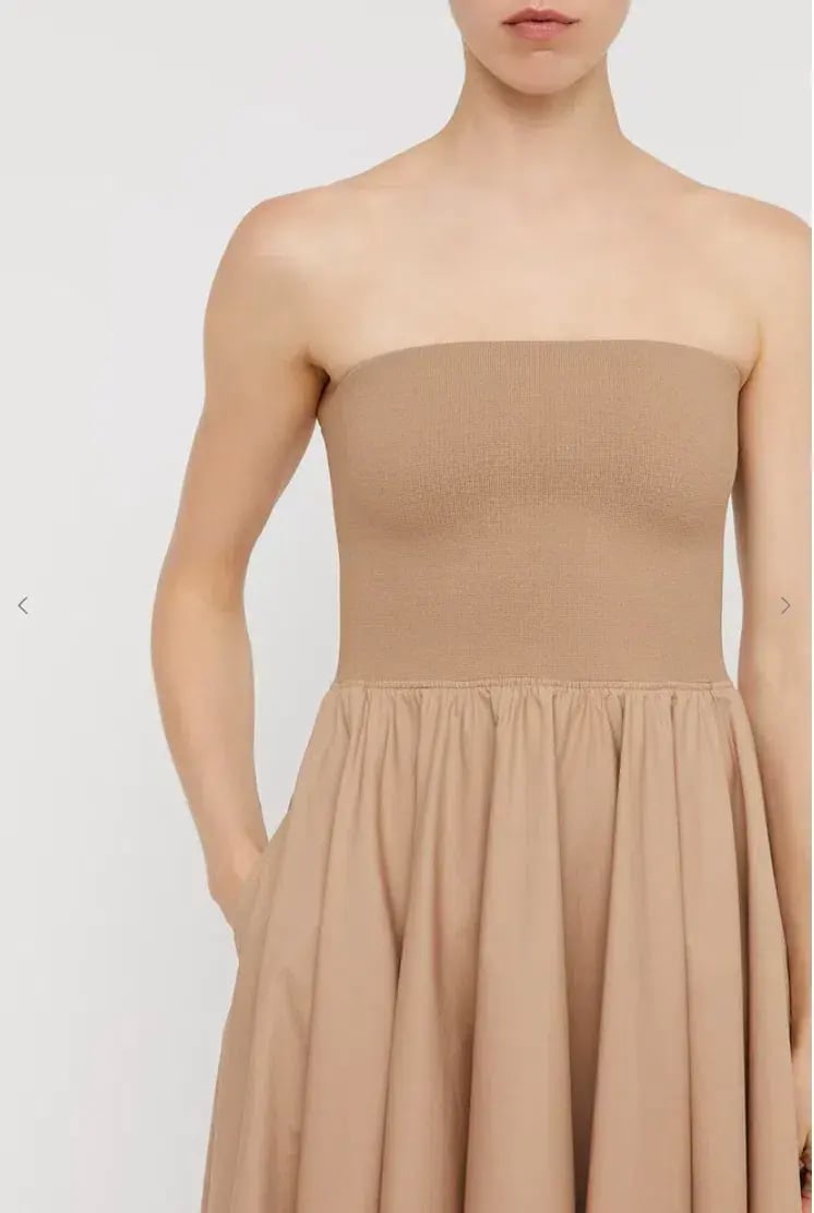 Scanlan Theodore Crepe Knit Cotton Strapless Dress Nude Size 8 photo 2