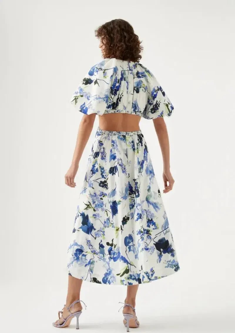 Aje Capucine Puff Sleeve Midi Dress Lavenders of Provence Print Size 4 photo 2