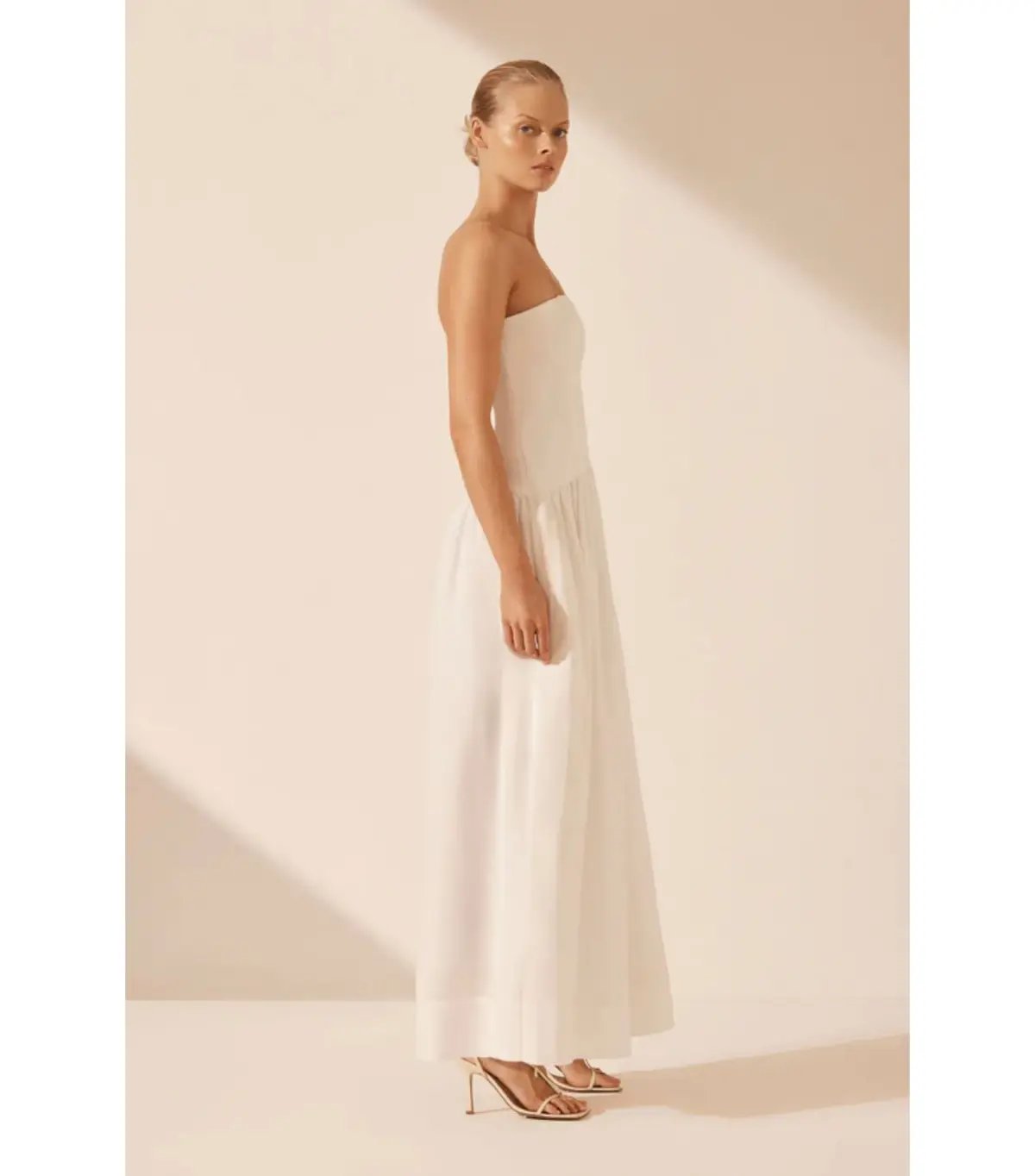 Shona Joy Blanc Linen Strapless Panelled Maxi Dress White Size AU 10 photo 3