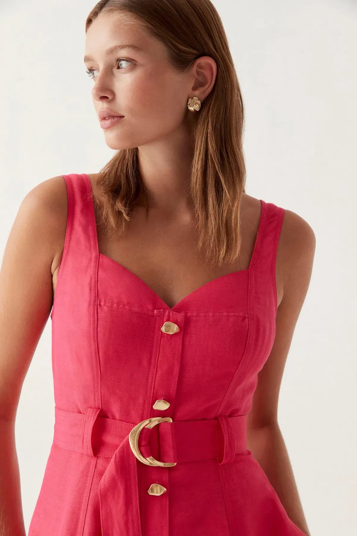 Aje Clay Belted Midi Dress Bougainvillea Red Size 8 photo 2