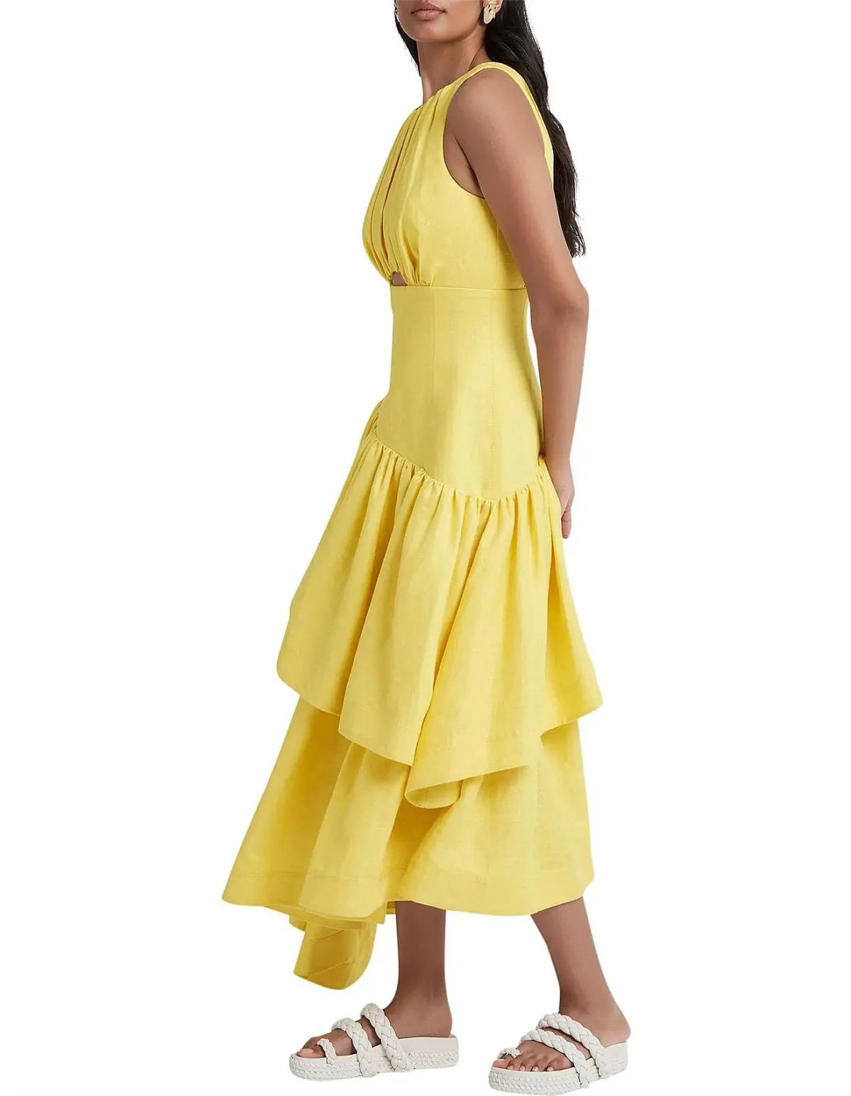 Aje Caliente Tiered Cut Out Midi Dress Yellow Size 10 photo 2