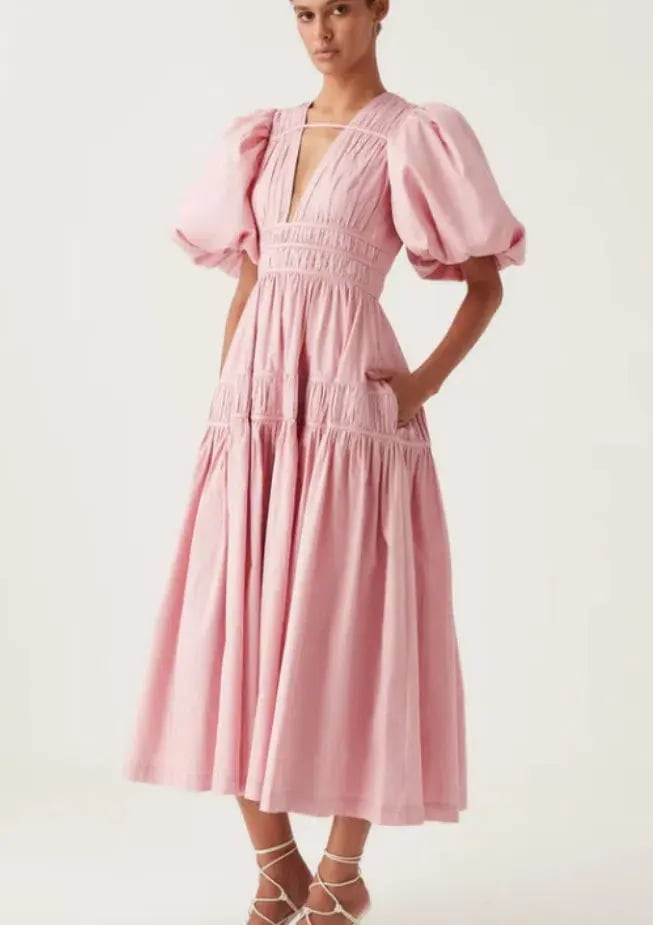 Aje Fallingwater Ruched Midi Dress Pastel Pink Size AU 8 photo 2